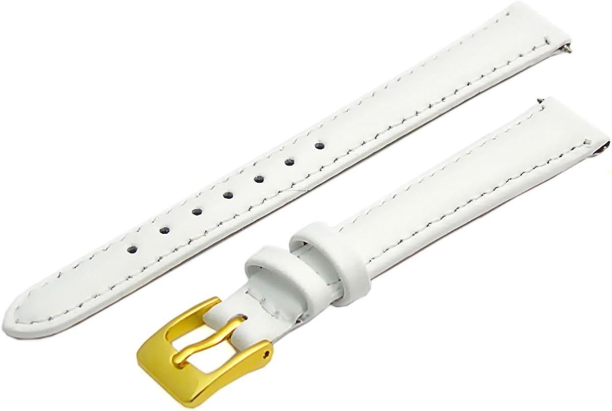 Ladies White Leather Watch Strap Band Gilt (Gold Colour) Buckle (10mm
