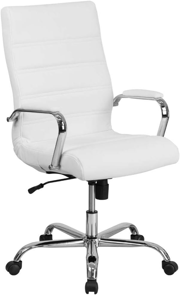 Flash Furniture High Back Office Chair | White LeatherSoft Office Chair with Wheels and Arms: Furniture & Decor