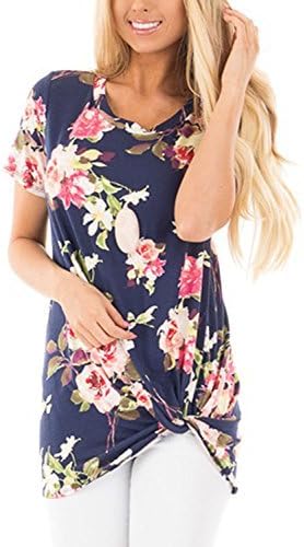 Stormmall Womens Short Sleeve Floral Print Knot Front T-Shirts Tops