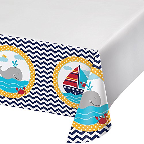 Creative Converting Border Print Plastic Tablecover, Ahoy Matey!