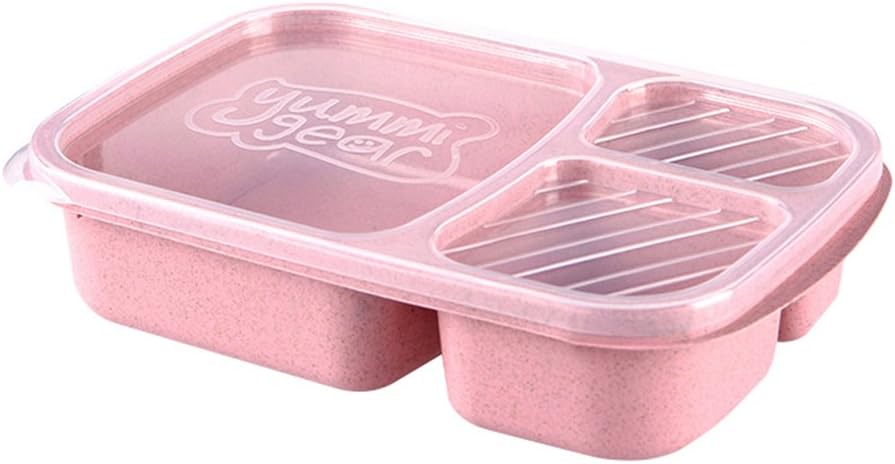3 Compartments PP Lunch Box Food Storage Container for Kids Adults Picnic - Pink rycnet