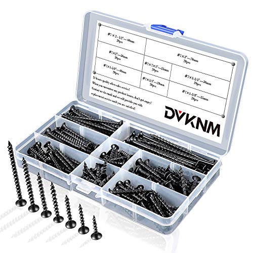 Screws Quality Black Steel #7 Drywall Screws Sharp Point Self Tapping Screws Black Steel Wood Screws,Screws Assortment Set ï¼ŒMachine Screws,160PCS - for Drywall Sheetrock, Wood, Furniture and Cabinet