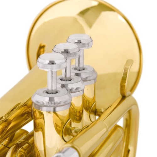 Mendini MPT Brass Bb Pocket Trumpet + Tuner, Case, Mouthpiece, More (Gold)