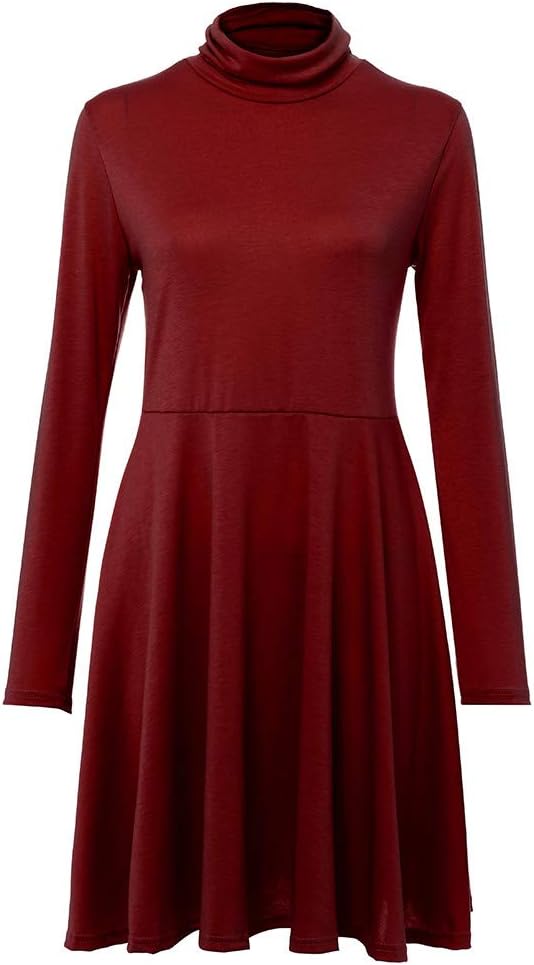 Weyun Women's Long Sleeve Turtleneck Mini Dresses Underdress Elegant Flared Dress