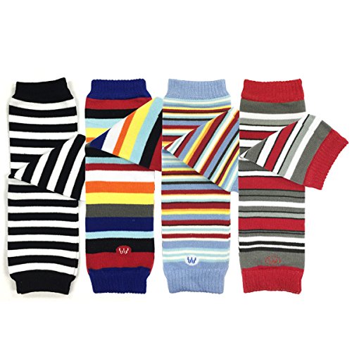 ALLYDREW 4 Pack Leg Warmers In Stripes For Babies And Toddlers, Black, Blue, Red
