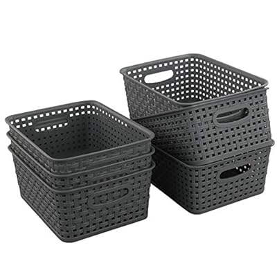 Teyyvn Plastic Storage Basket, 10.03" x 7.59" x 4.09", Pack of 6, Gray 51%2BSR5niPvL