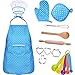 Bememo Kids Chef Set Children Cooking Play Kids Cook Costume with Utensils for Girls Children's Day Gift, 16 Pieces (Blue)