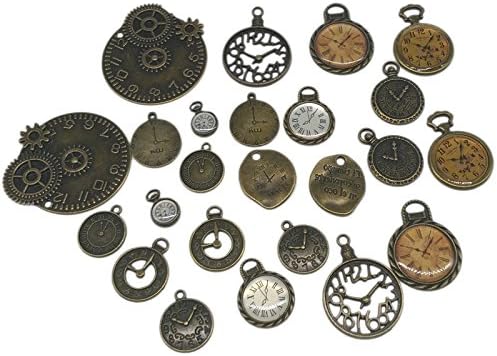 24 Pcs 12 Different Style Alloy Multistyle Clock Dial Clock Face Clock Movement Steampunk Charm Pendant Connector for Crafting, DIY Jewelry Making Accessaries,Cosplay Halloween Decoration