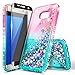 Galaxy S7 Edge Case, NageBee Glitter Liquid Bling Floating Quicksand Waterfall Sparkle Diamond Women Kids Girls Cute Case w/[Full Cover Soft Screen Protector] for Samsung Galaxy S7 Edge -Pink/Aqua