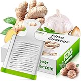 Yarmoshi Mini Stainless Steel Ginger Grater, Garlic Press, Mincer for Fruits and Vegetables - Kitchen Accessory Gadget - Silicone bottom for a Non-Slip, Non-Scratch Grip 4.6 x 2.3 Inches