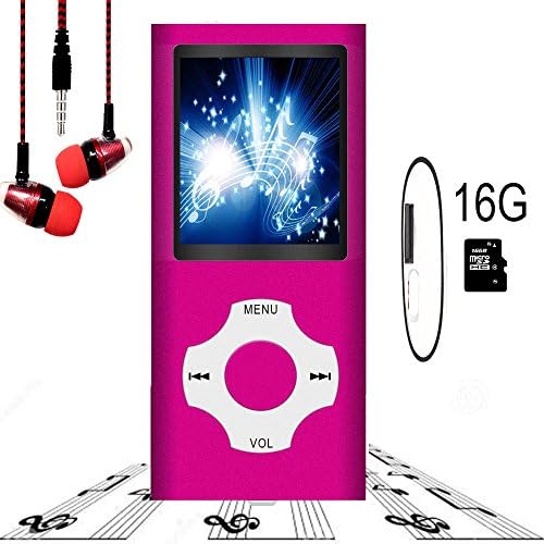 MP3 Player / MP4 Player, Hotechs MP3 Music Player with 16GB Memory SD card Slim Classic Digital LCD 1.82'' Screen with FM Radio, (16GB-Rosered-1.LX)