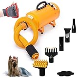 4HP Stepless Adjustable Speed and 2 Differerent Heat Pet Grooming Hair Dryer w/ 4 Different Nozzles