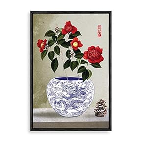 Framed Canvas Wall Art for Living Room, Bedroom Blue and White Porcelain Canvas Prints for Modern Home Decoration Ready to Hang - 16"x24" inches