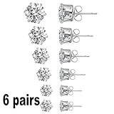 Jewelry Women's Stainless Steel Round Clear Cubic Zirconia Diamond Rhinestone Stud Earring (6 Pairs) Color Silver EAC-01