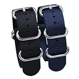 Watch Band NATO Straps 2Pcs Replacement Heavy Duty Nylon Straps with Stainless Steel Buckle (20, Black,Blue)