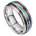 DOUX 8mm Mens Tungsten Carbide Ring Real Blue Opal & Koa Wood/Abalone Shell Inlay Wedding Band High Polished