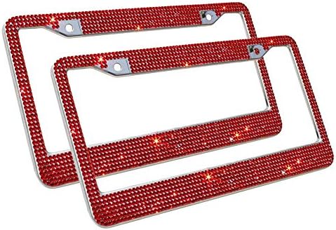 JUSHACHENGTA 7 Row Handcrafted 1000+ Pcs Finest 14 Facets Premium Crystal Diamond Stainless Steel License Plate Frame Bonus Matching Screws Caps
