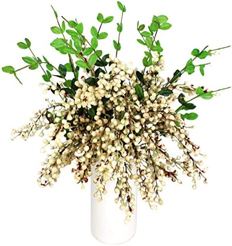 Htmeing Artificial Christmas Berry Twig Stem,21.6 Inch,Set of 4 (White)
