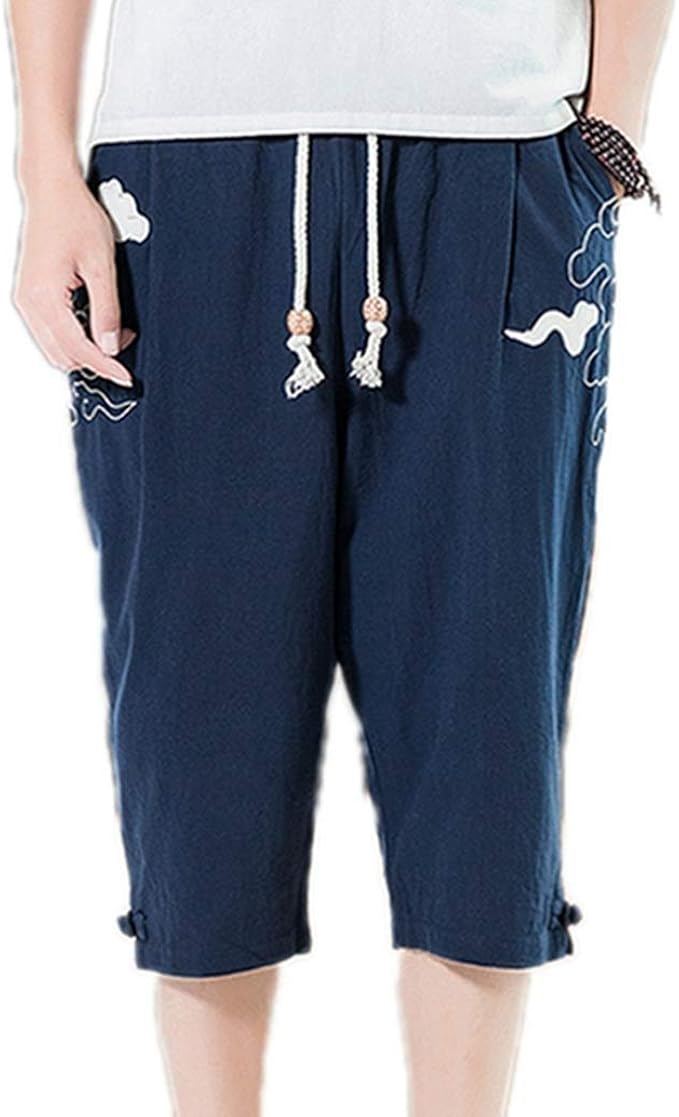 Amazon イージーパンツ ハーフパンツ 7分丈 メンズ 薄手 サルエルパンツ ひざ下 4xl 柔らかい 通気性 無地 クロップドパンツ 大きいサイズ カジュアル ワイドパンツ 速乾 軽量 部屋着 ショートパンツ 紺碧 ショートパンツ 通販