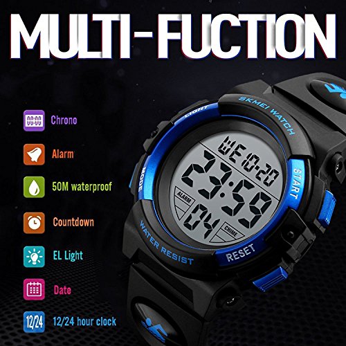 Boys Watches Waterproof Sports LED Digital Kids Teens Watch with Alarm Stopwatch Timer Blue