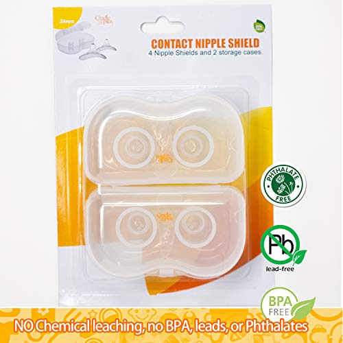 24mm Nippleshield with Carrying Case | Pack of 6-4 Nipple Shields with 2 Storage Cases | Breast Feeding Essentials - Protects Sore Nipples | Latch Assist for Flat or Inverted Nipples
