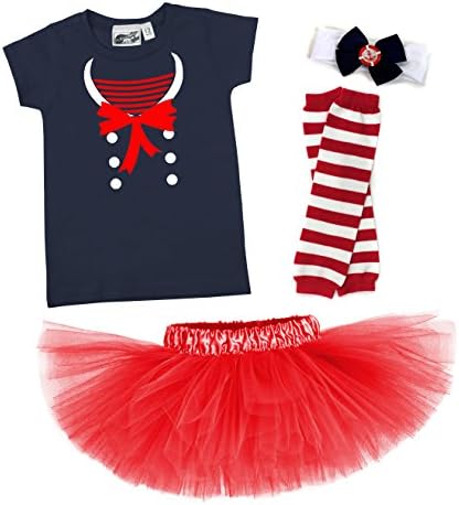 Nautical Darling Sailor 4 Piece T-Shirt Baby Toddler Red Tutu Costume Set (2T)