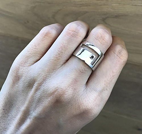 Geometric Statement Wide Band- Cut Out Blue Sapphire Ring- Minimalist Cigar Band Ring- Sterling Silver Unique Ring- Unisex Men Woman Band Ring