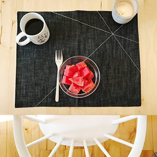 Modern Geometric Handmade Black Denim Placemats SET of 2