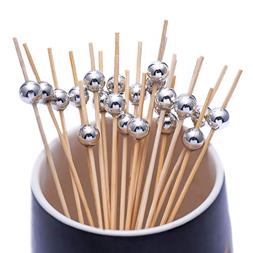 Cocktail Picks Handmade Bamboo Toothpicks 4.7" Multicolor Party Supplies 100 counts in Silver Pearl - Thumbnail 3
