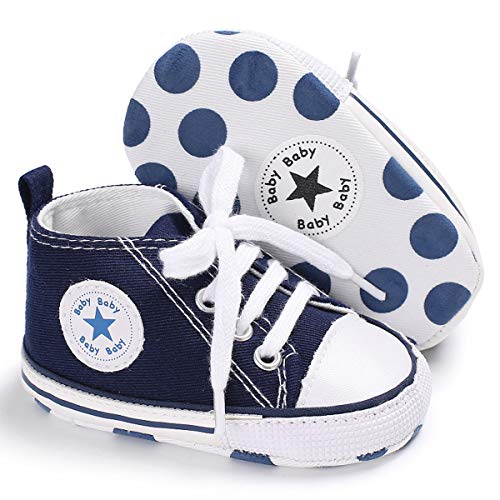 Unisex Baby Girls Boys Canvas Shoes Soft Sole Toddler First Walker Infant Sneaker Newborn Crib Shoes(Navy,6-12Month)