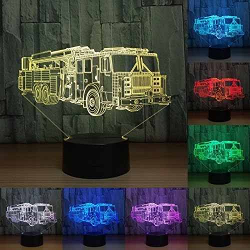Tissen 3D Fire Truck Tractor Night Light 7 Colors Mood Light Touch Switch USB Table Desk LED Light Christmas Present Kids Home Party Birthday Christmas Gift