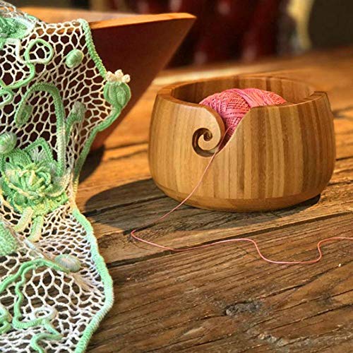 Jannyshop Yarn Bow Knitting Crochet with Carved Holes Cover Bowl Premium Rosewood Crafted Yarn Storage Bowls with Decorative Carved Handmade Grills Knitting Crochet Accessories Supplies