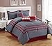 Bednlinens 7 Piece Whilshire Gray and Red Bed in a Bag Comforter Set Grey Queen