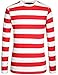 SSLR Men's Cotton Crew Neck Casual Long Sleeves Stripe T-Shirt (Large, Red White)