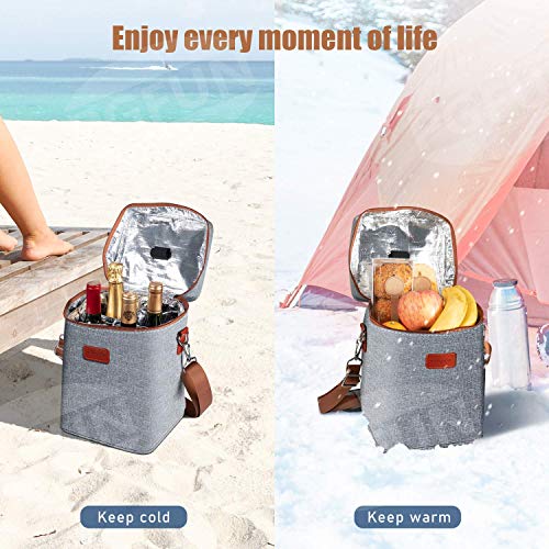 PGFUN 4 Bottle Wine Carrier Tote Bag,Insulated and Padded Portable Versatile Canvas Cooler Bags with Shoulder Strap for Travel,Picnic,Wine Tasting, Party(Gray)