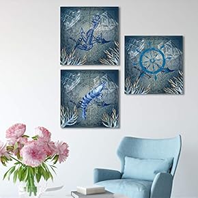 3 Panel Nautical Map Pictures Home Wall for...