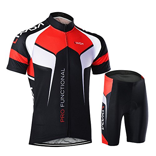 Lixada Men's Cycling Jersey Set Bicycle Short Sleeve Set Quick-Dry Breathable Shirt+3D Cushion Shorts Padded Pants