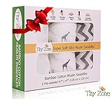 TINY ZONE Muslin Swaddle Blankets, Receiving Blankets for Newborn Boy, Girl, Unisex | Organic Bamboo Cotton with Bonus Bib (3 Pack)| Baby Swaddle Blanket, Swaddle Wrap, Muslin Swaddle
