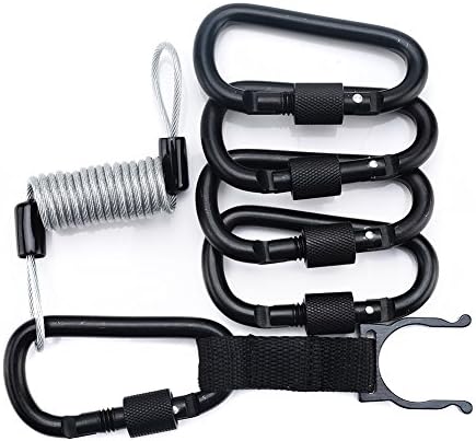 D-shape Key Ring 5-Pack WOGO, 3” Big Aluminum Carabiner Keychain Clip with Lock for Outdoor,Fishing,Camping,Traveling(Black)