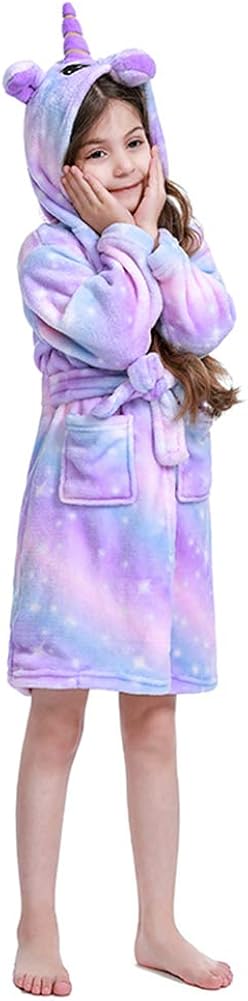 Unisex Children's Flannel Unicorn Bathrobes Hoodie Unicorns Gifts for Girls: Clothing
