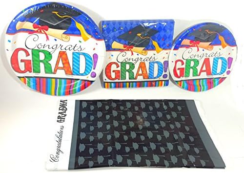 Graduation Party Supplies- Congrats Grad- Plates, Napkins, and Tablecover ( Serves 8 Guests)