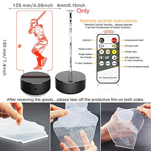 image for AmazeFan Baseball Night Light for Kids - 3D Baseball Night Lamp 7 Colo