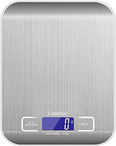 Cambiar Digital Kitchen Scale Multifunction Food Scale 11 lb 5 kg,Stainless Steel,Silver (Battery Included)