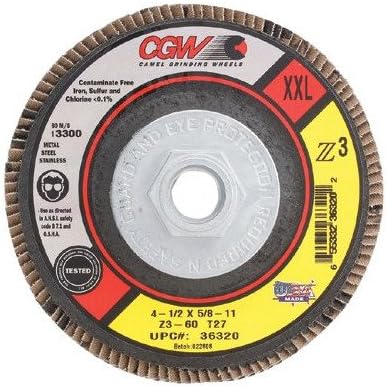 CGW Abrasives 421-36317 Flap Discs, Z3 -100% Zirconia, T27, XX-Large, 4 1/2", 60 Grit, 7/8" Arbor, 13,300 rpm