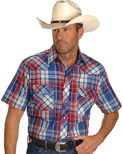 Wrangler Men's Short Sleeve Assorted Stripe Or Plaid Western Shirts Plaid X-Large
