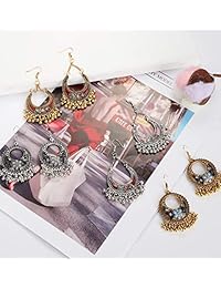 FUNRUN JEWELRY 4 pares de pendientes colgantes chapados en oro y plata para mujeres y niñas, estilo vintage, étnico, brocado México