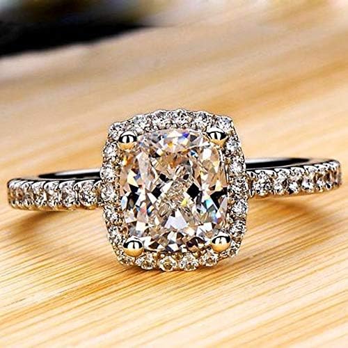New Exquisite Fashion Jewelry Rose Gold Square Austrian Crystal Diamond Zircon Ring,Princess Cut Halo Engagement Ring 925 Sterling Silver Women