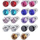 IBLUE Jewelry 9 Pairs Stainless Steel Womens CZ Stud Earrings Set Piercing