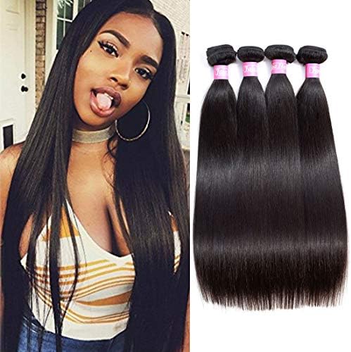 Jaja hair 8A Peruvian Virgin Hair Straight 4 Bundles Deal 100% Unprocessed Silky Straight Human Hair Bundles Remy Hair Weaves Extensions Weft Natural Color Can be Dyed 14 16 18 20 Inches