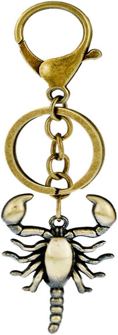 Reddream Scorpion Statue Keychain Antique Copper Plated Solid Brass Figure Keyring Decor Vintage Pendant Charms for Jewelry Making Supplies